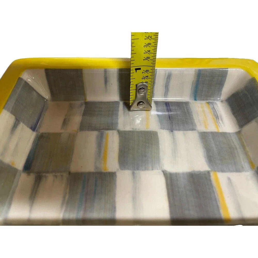 MacKenzie Childs Beekman 1802 Sterling Check & Yellow Soap Dish / Trinket Dish